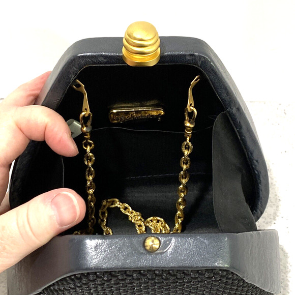 Inge Christopher Box Style Bag Black Woven Leather Convertible Clutch Purse - Picture 9 of 12